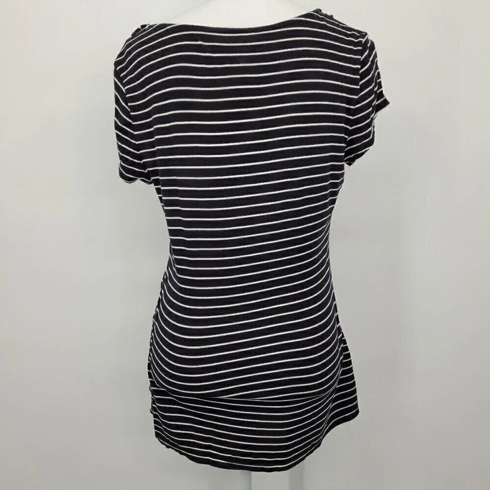 WHBM Ruffle Neckline Black & White Striped Tee - Picture 4 of 11